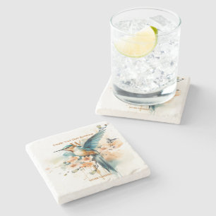 Waterverf Elegant Hummingbird Monogram met naam Stenen Onderzetter