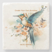Waterverf Elegant Hummingbird Monogram met naam Stenen Onderzetter (Voorkant)