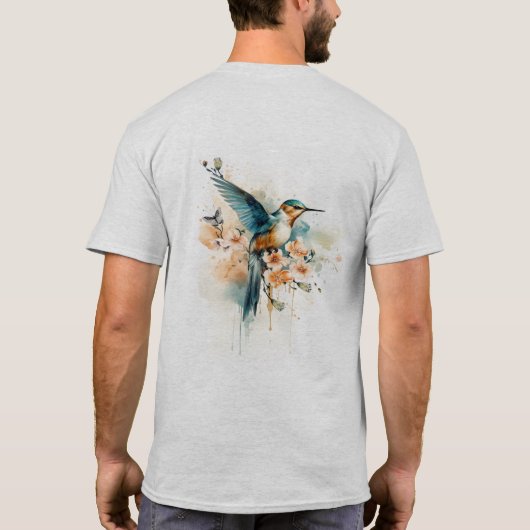 Waterverf Elegant Hummingbird Monogram met naam T-shirt (Achterkant)