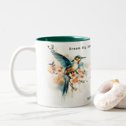Waterverf Elegant Hummingbird Monogram met naam Tweekleurige Koffiemok (Met donut)