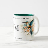 Waterverf Elegant Hummingbird Monogram met naam Tweekleurige Koffiemok (Voorkant rechts)