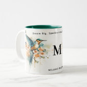 Waterverf Elegant Hummingbird Monogram met naam Tweekleurige Koffiemok (Voorkant links)