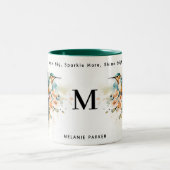 Waterverf Elegant Hummingbird Monogram met naam Tweekleurige Koffiemok (Center)