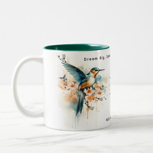 Waterverf Elegant Hummingbird Monogram met naam Tweekleurige Koffiemok (Links)
