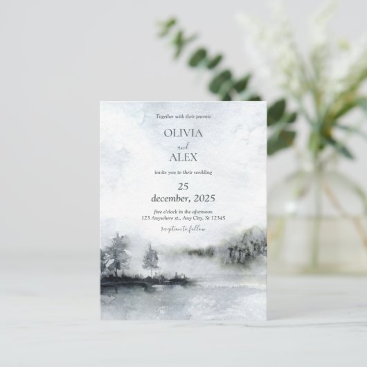 Waterverf elegant in de winter bruiloft uitnodigin briefkaart (Staand voorkant)