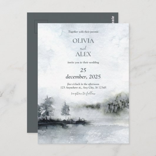 Waterverf elegant in de winter bruiloft uitnodigin briefkaart (Voorkant / Achterkant)