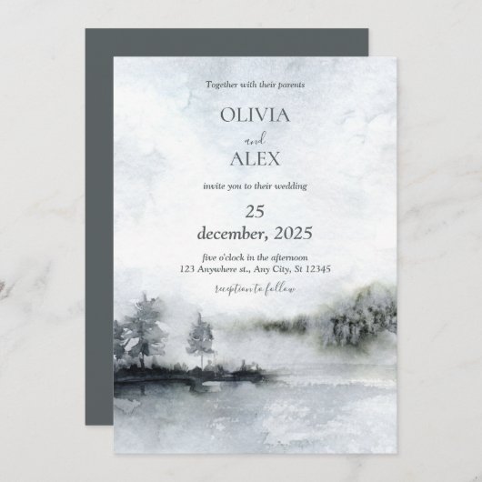 Waterverf elegant in de winter bruiloft uitnodigin kaart (Voorkant / Achterkant)