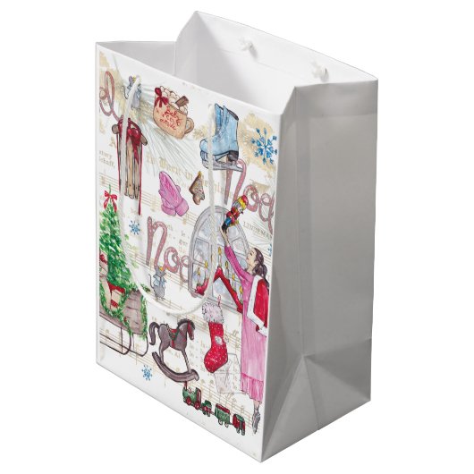 Waterverf Elegant Kerstsprookje Medium Cadeauzakje (Achterkant Gekanteld)