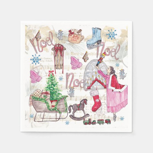Waterverf Elegant Kerstsprookje Servet (Voorkant)