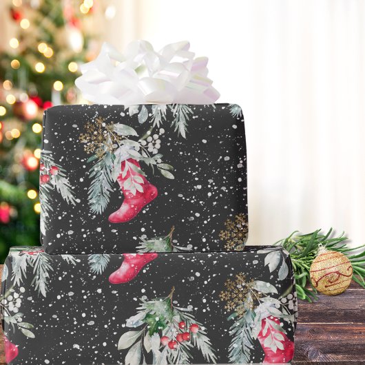 Waterverf  Elegant Kous Kerstboom Cadeaupapier