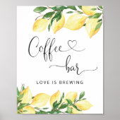 Waterverf Elegant Lemon Coffee Bar Sign. Poster (Voorkant)