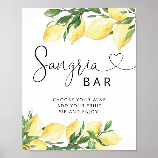 Waterverf Elegant Lemon Sangria Bar Poster (Voorkant)