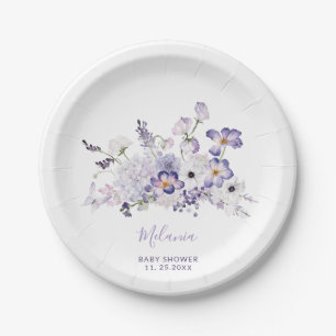 Waterverf Elegant lila Bloemen baby shower Papieren Bordje