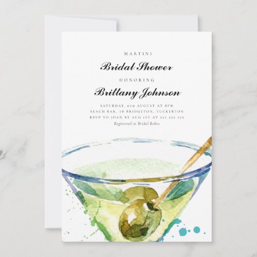 Waterverf Elegant Martini Vrijgezellenfeest Kaart (Voorkant)