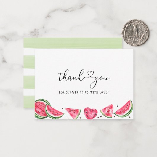 Waterverf Elegant Melon baby shower bedankt Notitiekaartje (Voorkant / Achterkant in situ)