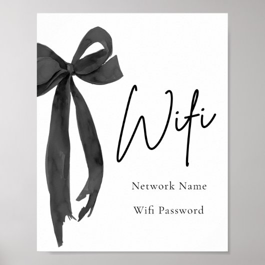 Waterverf Elegant Modern Black Bow Wifi Sign Poster (Voorkant)
