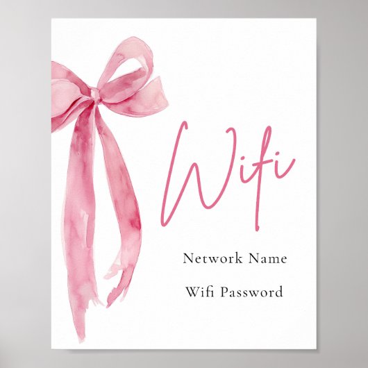 Waterverf Elegant Modern Blush Roze Bow WiFi-teken Poster (Voorkant)