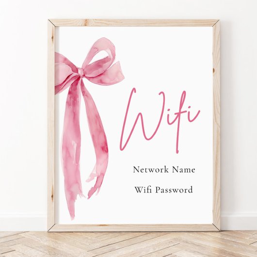 Waterverf Elegant Modern Blush Roze Bow WiFi-teken Poster