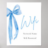 Waterverf Elegant Modern Dusty Blue Bow WiFi Sign Poster (Voorkant)