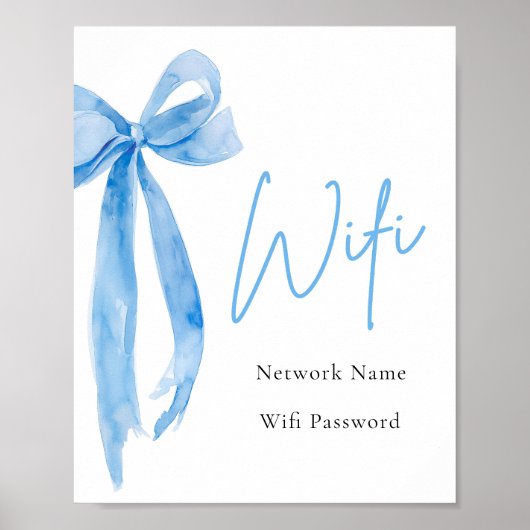 Waterverf Elegant Modern Dusty Blue Bow WiFi Sign Poster (Voorkant)