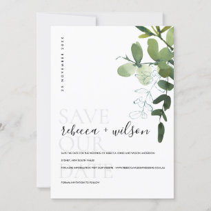 WATERVERF ELEGANT MODERN GREEN EUCALYPTUS FOLIAGE SAVE THE DATE