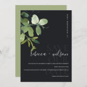 WATERVERF ELEGANT MODERN GREEN NAVY EUCALYPTUS SAVE THE DATE (Voorkant / Achterkant)