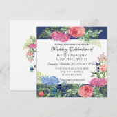 Waterverf Elegant Navy Blue n Pink Fern Bloemen Kaart (Voorkant / Achterkant)