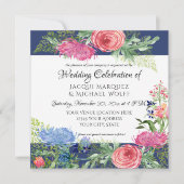 Waterverf Elegant Navy Blue n Pink Fern Bloemen Kaart (Voorkant)