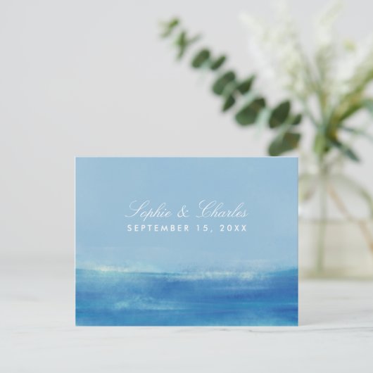 Waterverf Elegant Ocean Save the Date Briefkaart (Staand voorkant)
