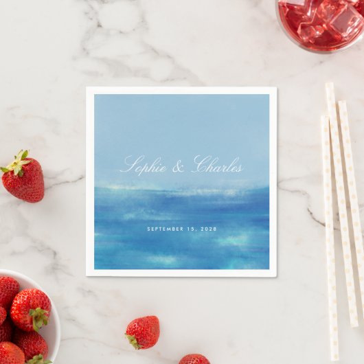 Waterverf Elegant Ocean Save the Date Briefkaart Servet (Insitu)