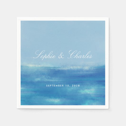 Waterverf Elegant Ocean Save the Date Briefkaart Servet (Voorkant)