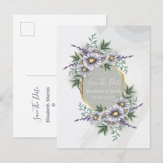 Waterverf Elegant Paars Floral Save the Date Briefkaart (Voorkant / Achterkant)