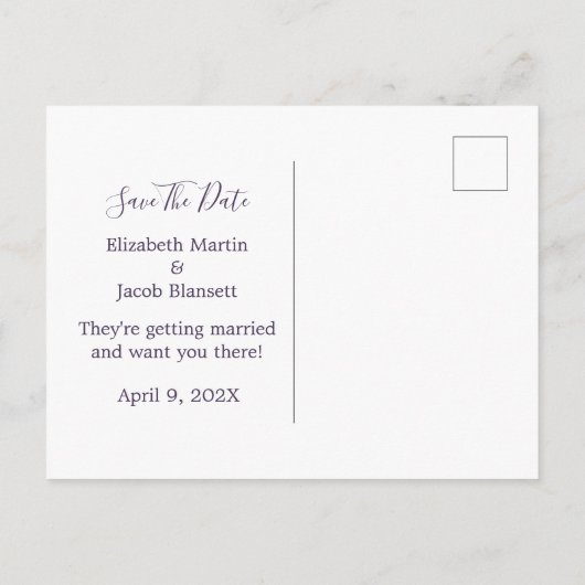 Waterverf Elegant Paars Floral Save the Date Briefkaart (Achterkant)