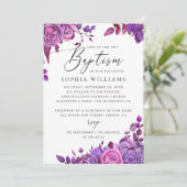 Waterverf Elegant paarse roze bloemendoop Kaart (Staand voorkant)