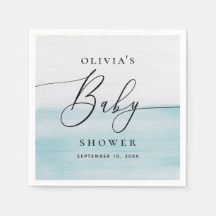 Waterverf Elegant Pastel Blue Script baby shower Servet
