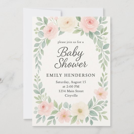 Waterverf Elegant Pastel Floral Baby shower Kaart (Voorkant)