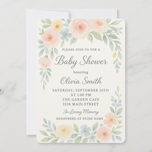 Waterverf Elegant Pastel Floral Baby shower Kaart (Voorkant)