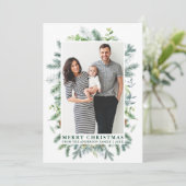 Waterverf Elegant Pine Lijst Green Feestdagenkaart (Staand voorkant)