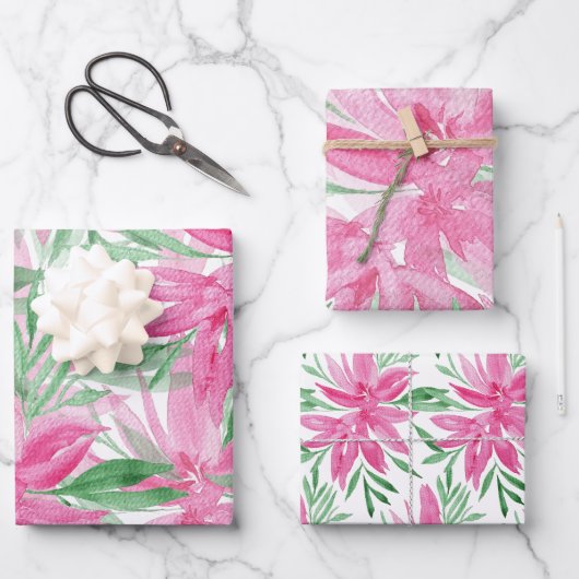 Waterverf Elegant Pink Divine Flowers Inpakpapier Vel (Voorkant)