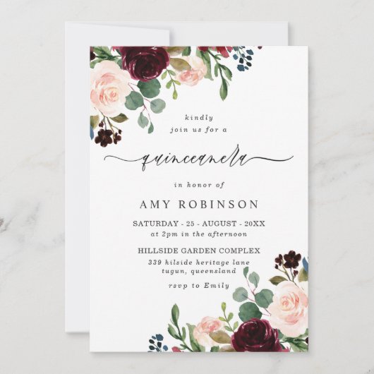 Waterverf Elegant Quinceanera Kaart (Voorkant)