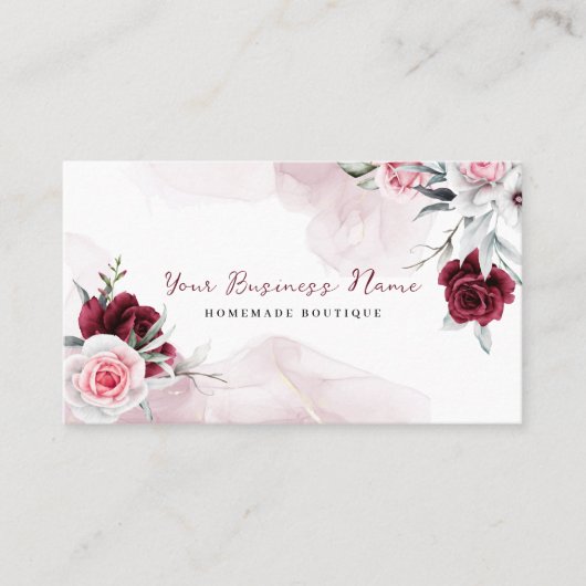 Waterverf Elegant Red Roses Theme Boutique Floral Visitekaartje (Voorkant)