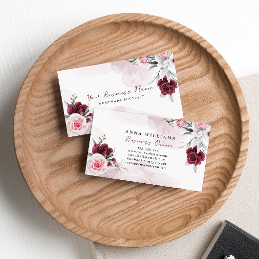 Waterverf Elegant Red Roses Theme Boutique Floral Visitekaartje