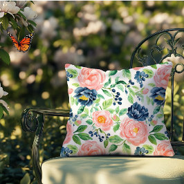 Waterverf Elegant Roze Blauw Bloemen Indoor Outdoo Kussen