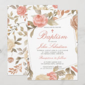 Waterverf Elegant Roze Bloemen Doop Kaart (Voorkant / Achterkant)