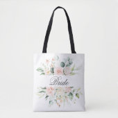Waterverf Elegant roze Blush Floral Bride Script Tote Bag (Voorkant)