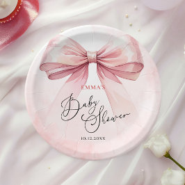 Waterverf Elegant Roze Bow Baby shower Papieren Bordje