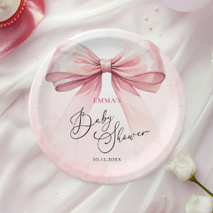 Waterverf Elegant Roze Bow Baby shower Papieren Bordje