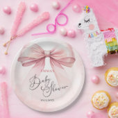 Waterverf Elegant Roze Bow Baby shower Papieren Bordje (Feest)