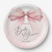 Waterverf Elegant Roze Bow Baby shower Papieren Bordje (Voorkant)