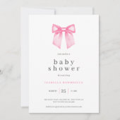 Waterverf Elegant Roze Bow Baby shower Uitnodiging (Voorkant)